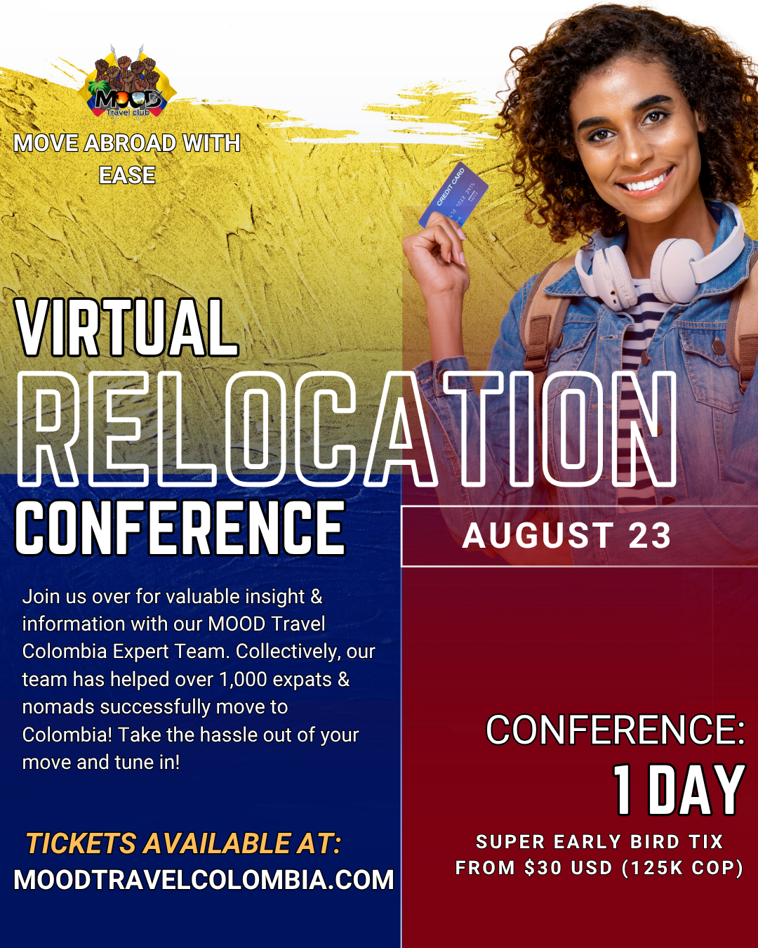 MOOD Travel Colombia’s Virtual Relocation Conference August 23,2025 | CST 12 – 3:30 PM